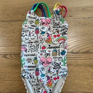 Destira Unicorn Doodles gymnastics leotard XS